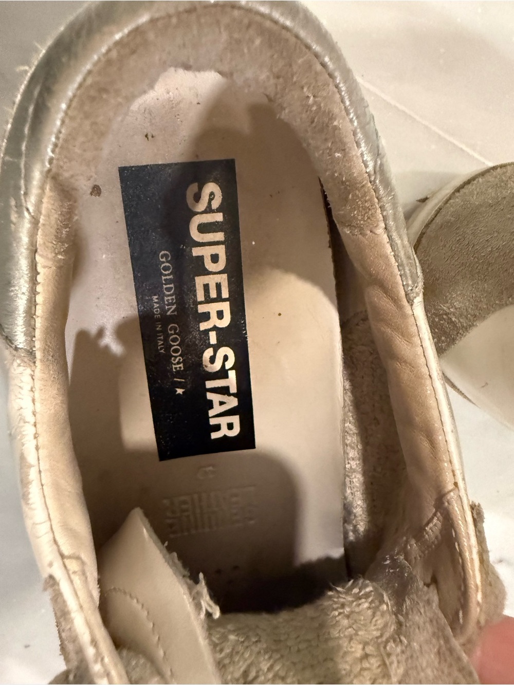 Golden Goose Superstar White Leather Sneakers with Silver Heel - Picture 5 of 9